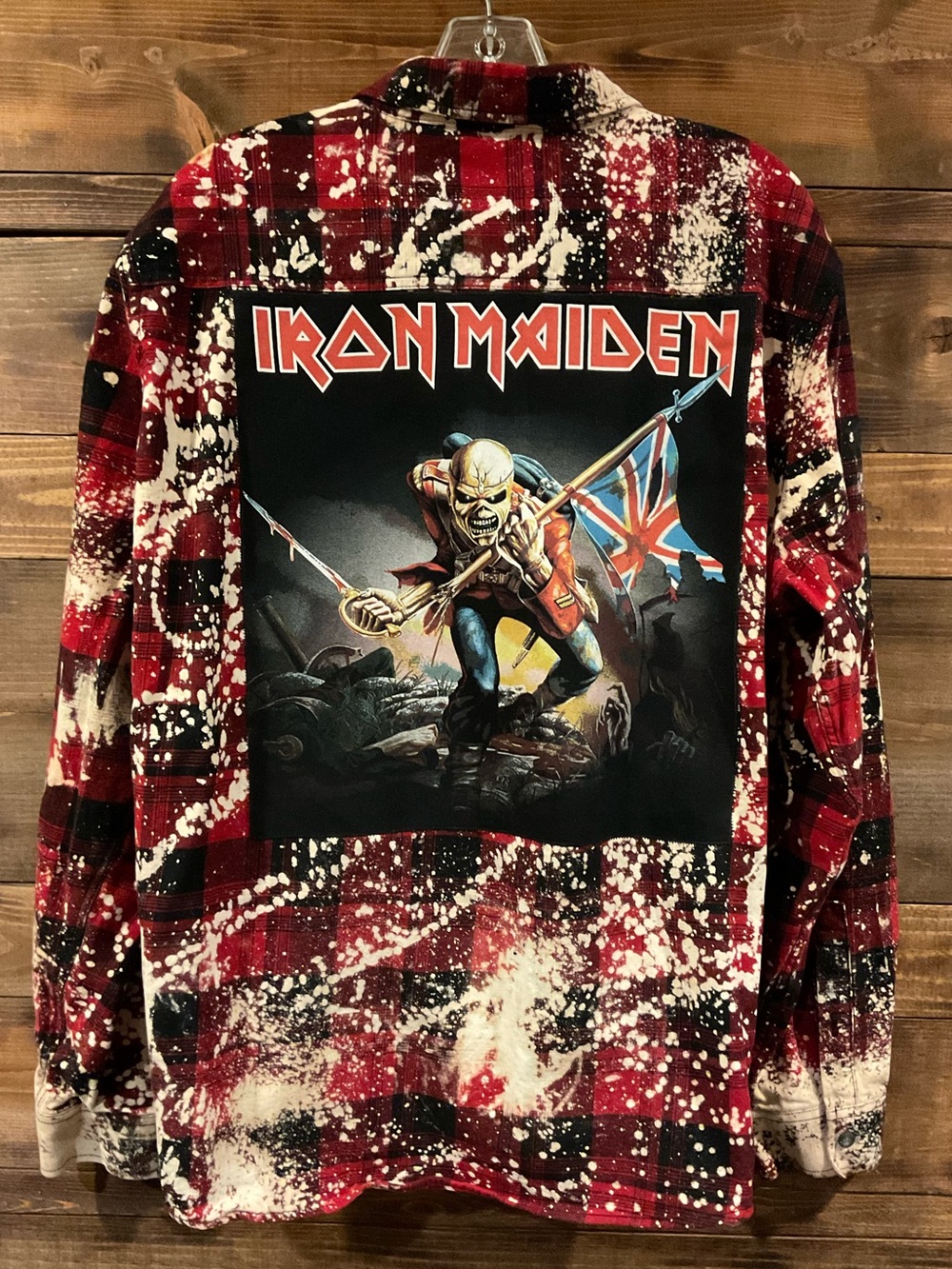 CUSTOM RARE IRON MAIDEN Flannel Bleached Button-Up Shirt concert ready Size XXL
